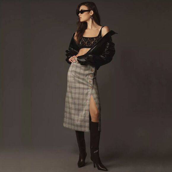 NWT Anthropologie Porridge Button-Side Midi Skirt in Neutral Size Petite Small - Picture 2 of 10